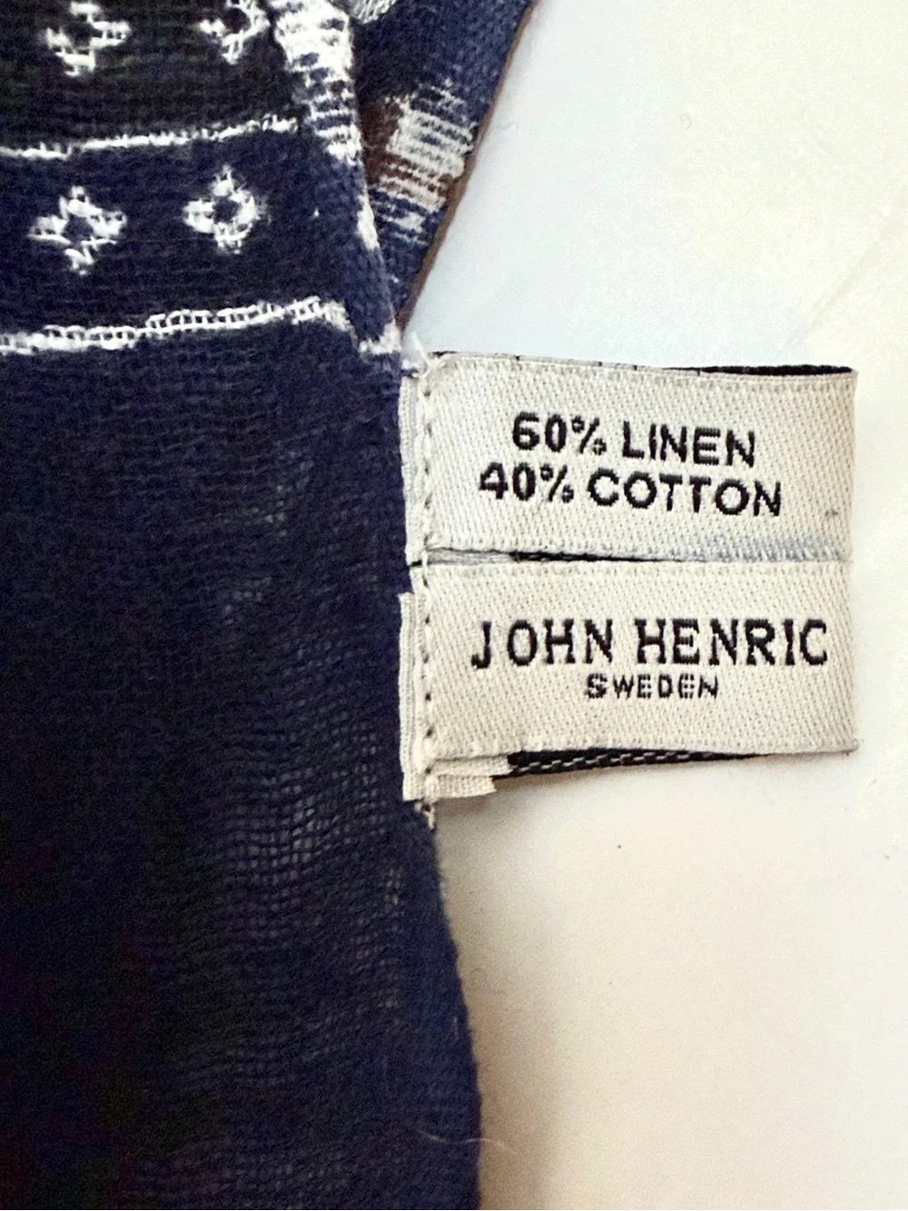 NWOT John Henric Linen Cotton Blend Large Scarf Lightweight Blue Paisley Sweden
